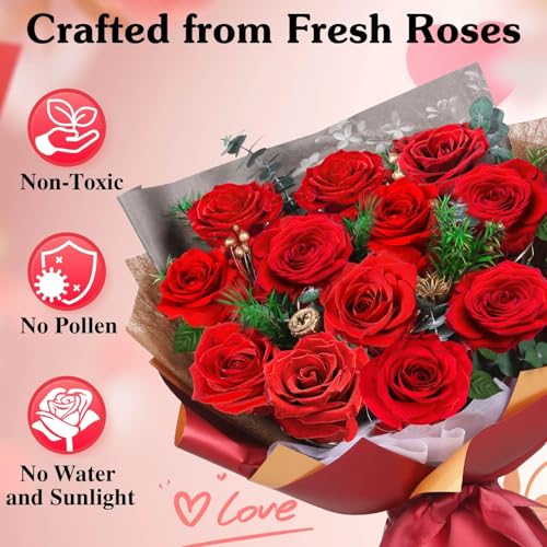 12 Preserved Real Red Roses Bouquet with LED Lights in Luxury Gift Box