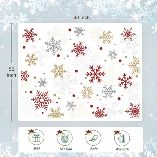 Christmas Snowflake Fleece Throw Blanket 50" x 60" - Red/Gold Snowflake decorative cozy