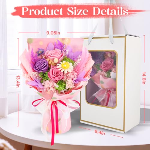 Preserved Pink Rose Bouquet in Gift Box - Long-Lasting Forever Flowers