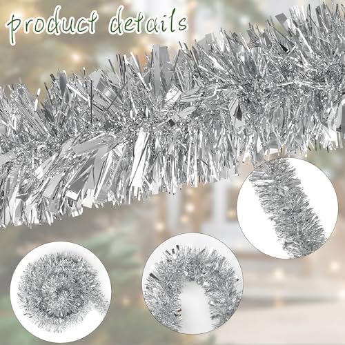 33ft Silver Metallic Tinsel Garland for Christmas Tree & Holiday Decor