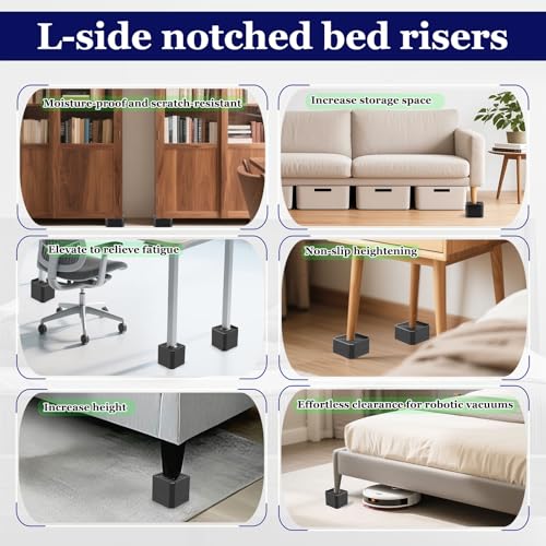 Black Bed Risers Heavy Duty 4 Pack - Adjustable Furniture Lifts 1.5-4.3 Inches