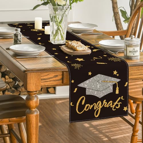 Artoid Mode Congrats Table Runner Diploma Cap 13 x 120 Inch - Graduation Decor