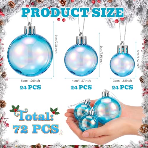 Novabright Blue 72 Pcs Iridescent Christmas Ball Ornaments Shatterproof