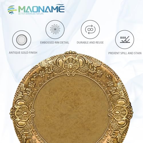 Antique Gold Charger Plates, 13-Inch Embossed Round Table Chargers (Set of 6)