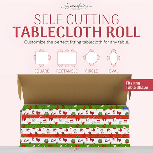 Grandipity Christmas Plastic Table Cover Roll - 54in x 1200in, Disposable Party Tablecloth