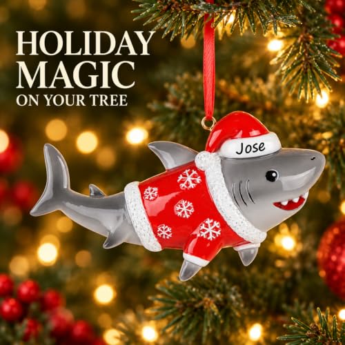 Personalized Shark Christmas Ornament 2026 — Sea Creature with Santa Hat ( variation: Christmas Shark )