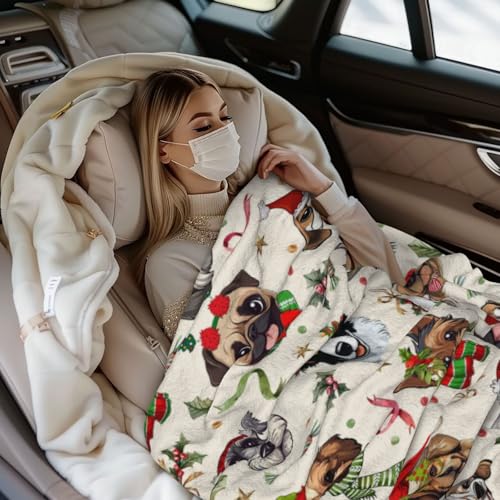 XYSKINO White 50x40 Inches Cute Christmas Dog Fuzzy Throw Blanket for Women Men Kids Cozy Fleece