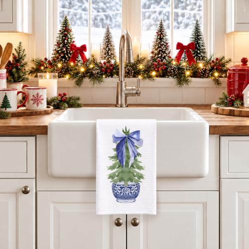 Blue Chinoiserie Christmas Kitchen Hand Towels 16x24 — SPBL&L (Holiday Decor)