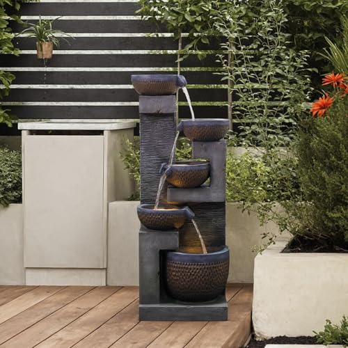 50-Inch 5-Tier Cascading Garden Water Fountain with LED Lights