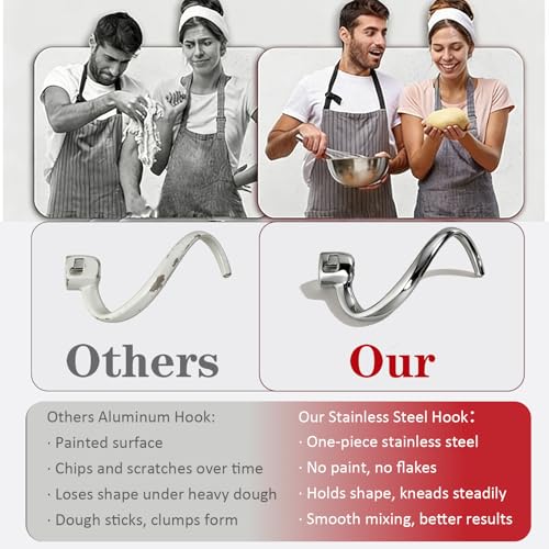 Stainless Steel Spiral Dough Hook for 4.5-5 Quart Tilt-Head Stand Mixers
