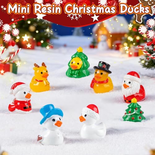Exasinine 50pc Christmas Ducks Mini Resin Figurines – 10 Styles Stocking Stuffers