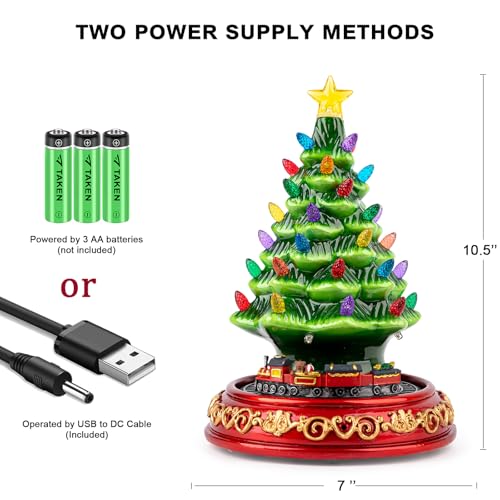 Lighted Ceramic Christmas Tree with Rotating Train & Music - 10.5 Inch