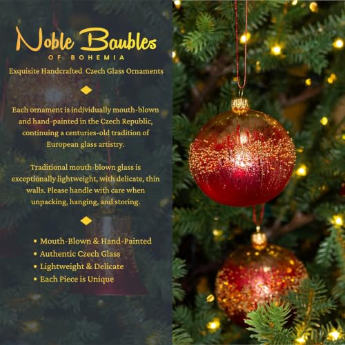 Red & Gold Classic Hand-Blown European Glass Christmas Bell Ornaments Set of 6 (8 cm) - Mouth-Painted