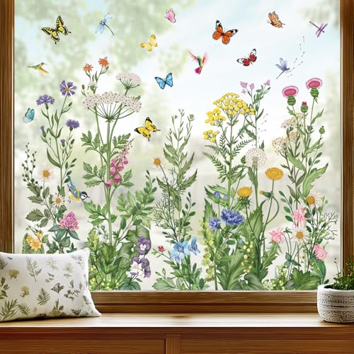 Wild Flowers Window Clings - Double-Sided PVC Decals, 9 Sheets