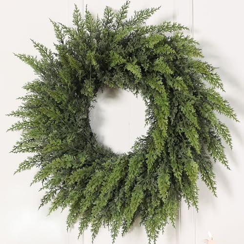 24-Inch Artificial Cedar Wreath, Lifelike Faux Pine Christmas Decor