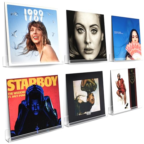 12-Inch Clear Acrylic Vinyl Record Floating Wall Shelves, 6-Pack