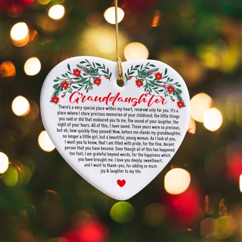 thoqii Granddaughter-01 Ceramic Heart Ornament - I Love You Deeply Sweetheart Gift for Granddaughter from Grandma/Grandpa