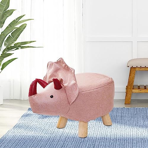 Pink Dragons Wooden Animal Footstool Ottoman for Kids Home Decor