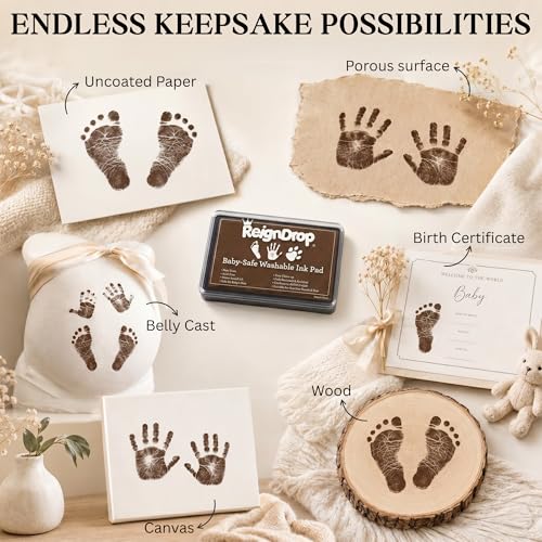 Non-Toxic Baby Ink Pad for Hand and Footprints Keepsake Kit - Brown