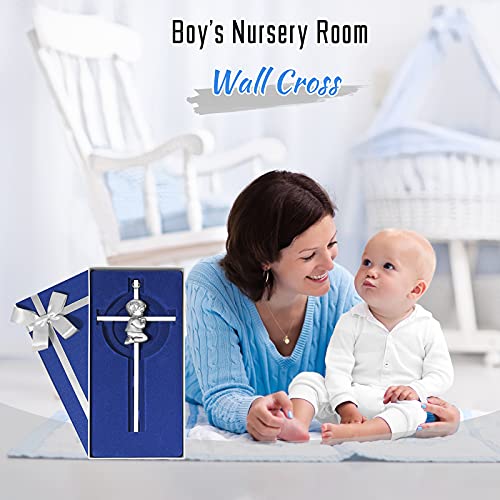 7-Inch Silver Baptism Cross for Boys - Keepsake Christening Wall Decor