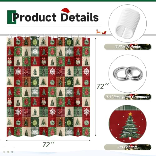 Farmhouse Checkerboard Christmas Shower Curtain Winter Decor 72x72 Inch - Christmas Patchwork