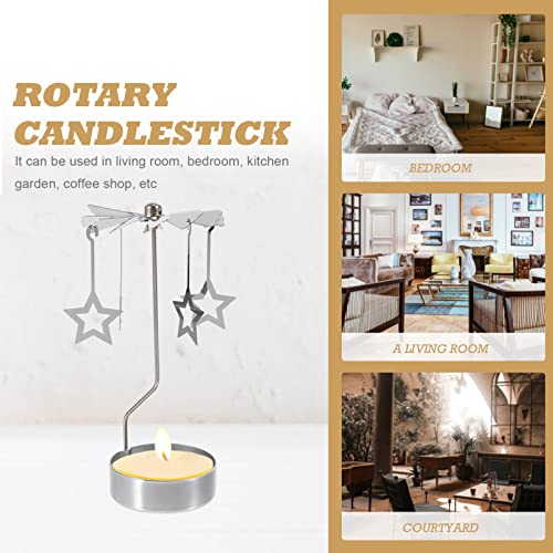 Rotating Tea Light Candle Holder - Silver Spinning Star Carousel
