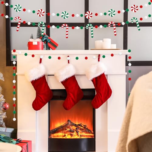Jansun 3 Pack Christmas Felt Candy Cane Garland - Candy Themed Holiday Decor