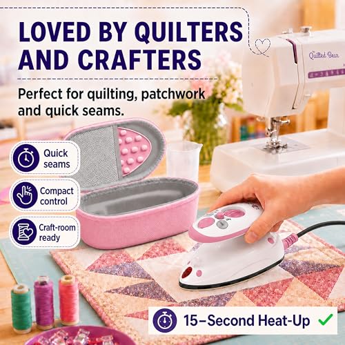 The Quilted Bear Mini Steam Iron for Quilting and Travel - Pink
