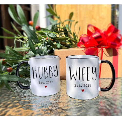 Dnuiyses Hubby Wifey Couple Mug Set Wedding Gift for Newlyweds