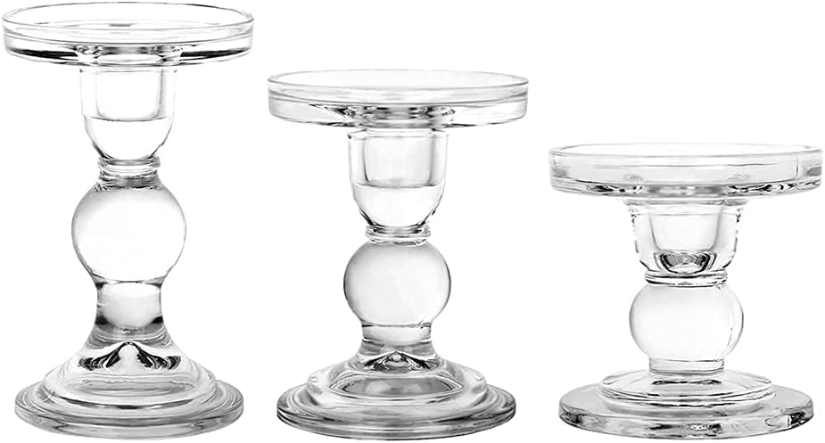 Skiennix 3-Piece Glass Candlestick Set - Elegant Crystal Holders for Weddings & Christmas | 7 Colors Available