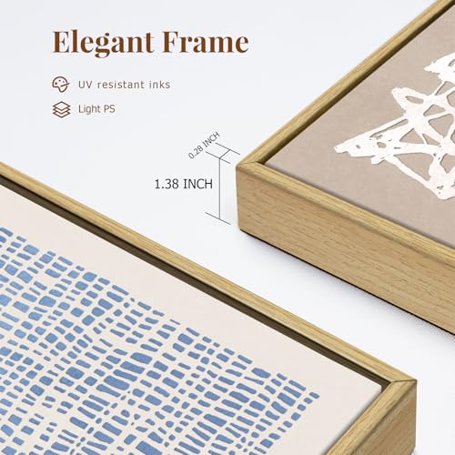 3-Panel Abstract Boho Wall Art Set - Blue & Neutral Modern Canvas Prints