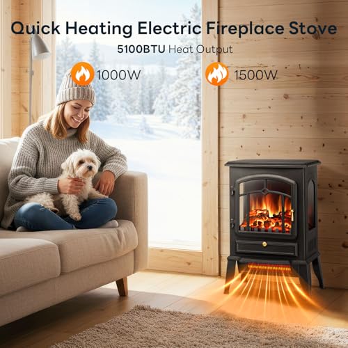 Electric Fireplace Stove with Realistic Flame & Dual Heat Settings