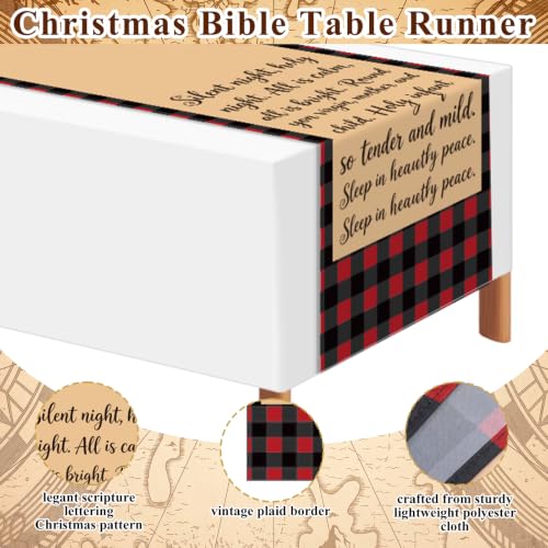 CrystalSylara Red and Black Plaid Christmas Table Runner, Silent Night Design, 118 Inch