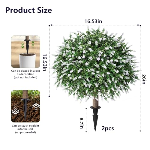 26-Inch Artificial Boxwood Topiary Ball Trees with Lavender, 2 Pack