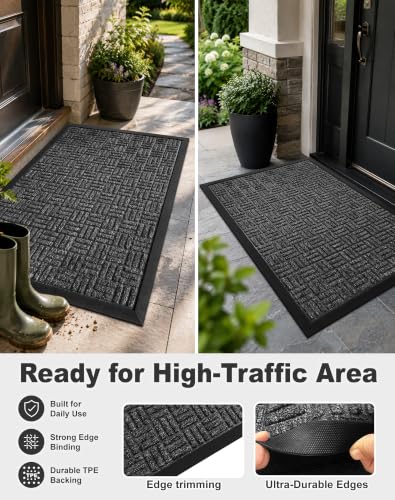 Heavy Duty Front Door Mat 29.5" x 17" - Non-Slip Dirt Trapper Doormat, Gray