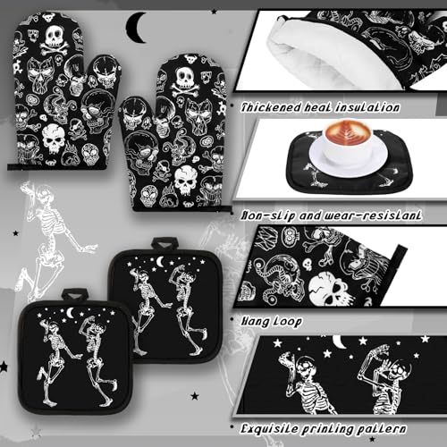 10-Piece Gothic Skeleton Kitchen Set: Dish Towels, Rugs, Mitts & Pot Holders