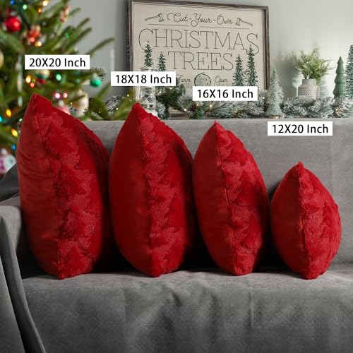 4TH Emotion Red Christmas Pillow Covers 20x20 Set of 2 Faux Fur - 100% Polyester