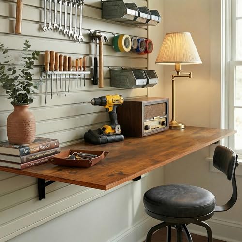 Wall Mounted Folding Table, 47-inch Rustic Brown Fold Down Desk