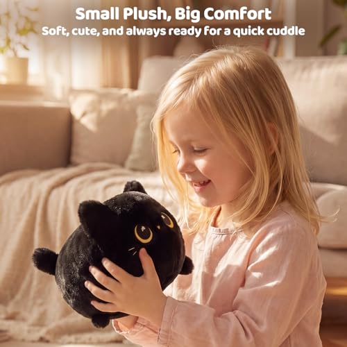8-Inch Black Cat Plush Toy, Ultra-Soft Kawaii Stuffed Animal Pillow
