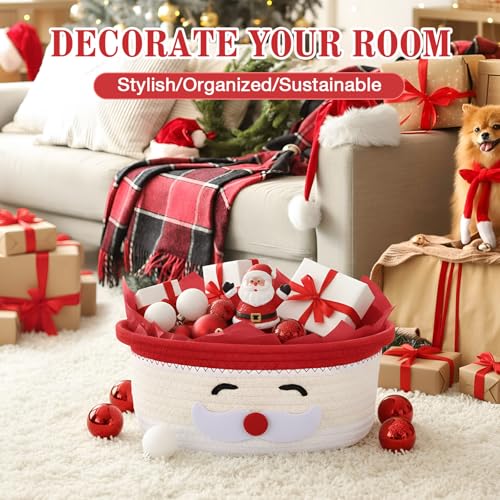 Zopeal Christmas Santa Emoticon Woven Gift Basket - Festive Storage & Gift Packaging