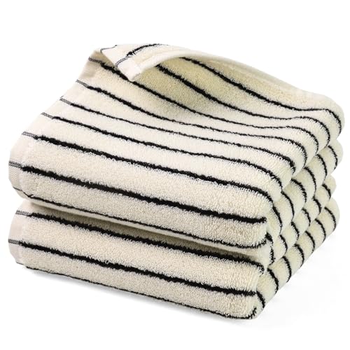 Jacquotha Black and White Striped Cotton Hand Towels 14x29