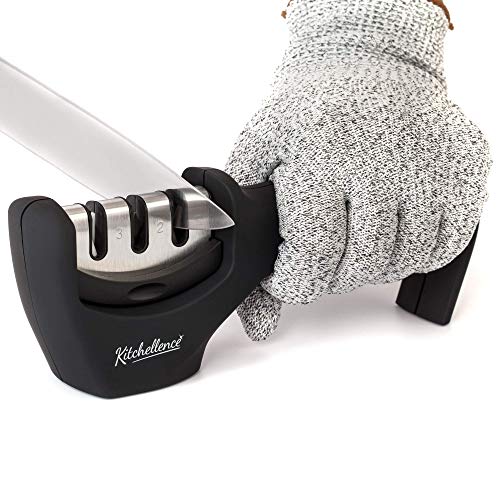 3-Stage Manual Kitchen Knife Sharpener Kit with Cut-Resistant Glove