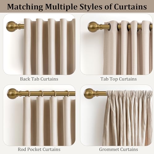 Heavy Duty Gold Curtain Rod with Vintage Finials - 1" Adjustable (72-144")
