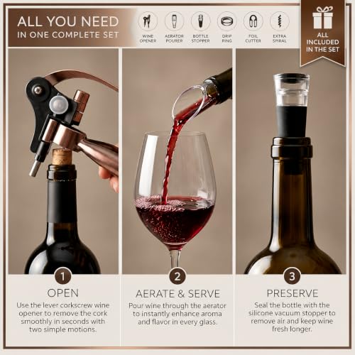 KANDOHAUS 7-Piece Wine Opener Set with Aerator & Stopper | Premium Corkscrew Kit for Wine Lovers