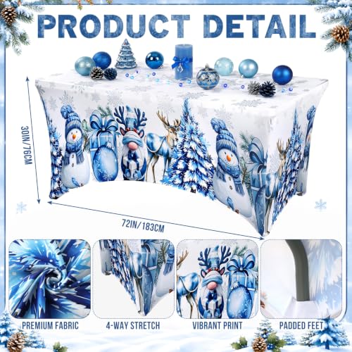 Moukeren 2-Pack Christmas Spandex Tablecloth 6ft Rectangular Blue Snowman (Blue Snowman / Blue White)