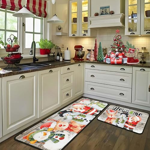 PyreneanHaven Snowman Christmas Kitchen Mats - 2-Sheet Set (17x47 and 17x30) Non-Slip Welcome Rugs