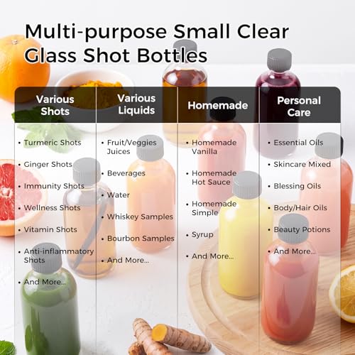 2 oz Clear Glass Boston Round Bottles with Leakproof Caps - 12 Pack