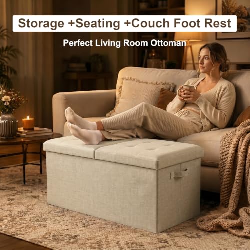 Extra Large Toy Box with Lid - Foldable Storage Ottoman Bench, 31.5 Inch