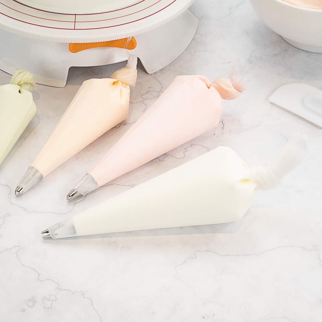 Pastry Tek Piping Bag Set - Durable, Reusable White Silicone Icing Bags for Cakes, Cupcakes & Cookies | Set of 4