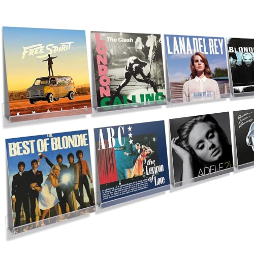 Clear Acrylic Vinyl Record Wall Mount Shelves - 12 Inch Floating Ledges (8 Pack)